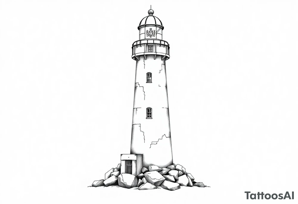 a whole lighthouse with a coat of arms incorporated into the roof without stones on the ground tattoo idea