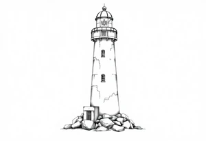 a whole lighthouse with a coat of arms incorporated into the roof without stones on the ground tattoo idea