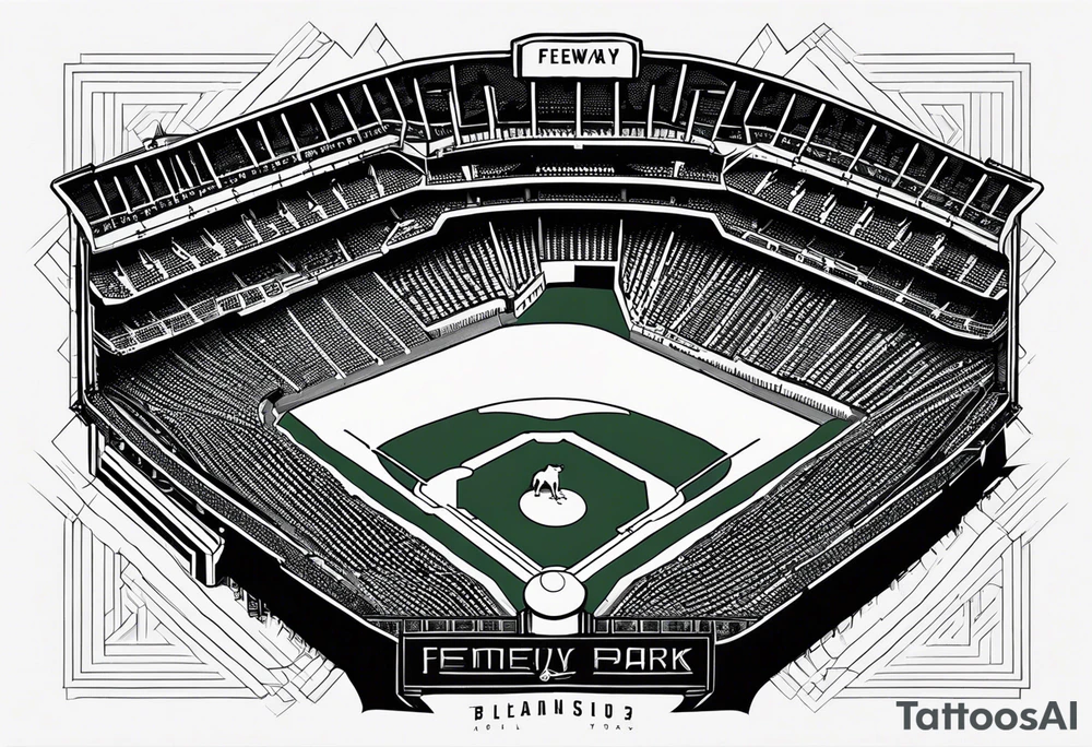 Fenway park walls outline with dog print centered in the middle of the infield tattoo idea
