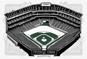 Fenway park walls outline with dog print centered in the middle of the infield tattoo idea