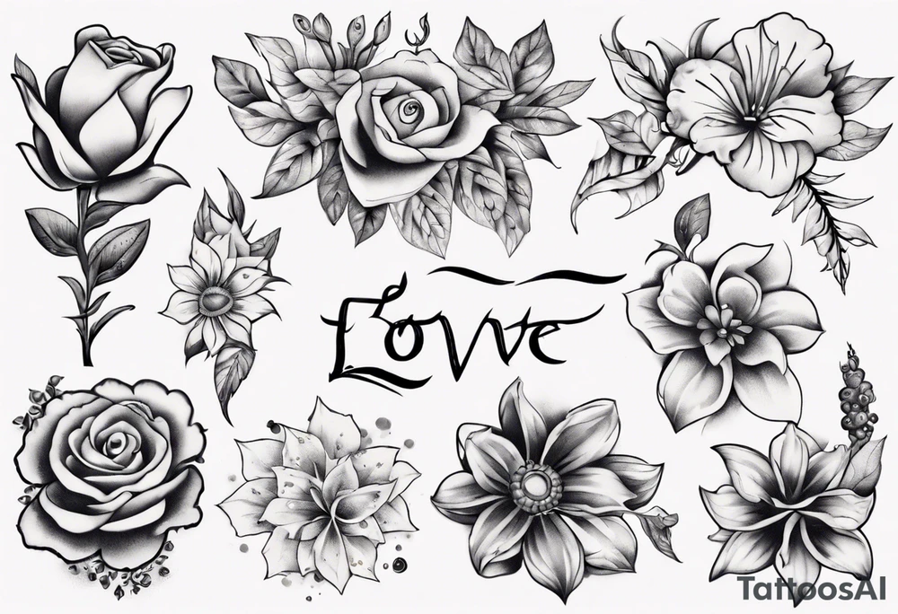 Flowers and love tattoo idea