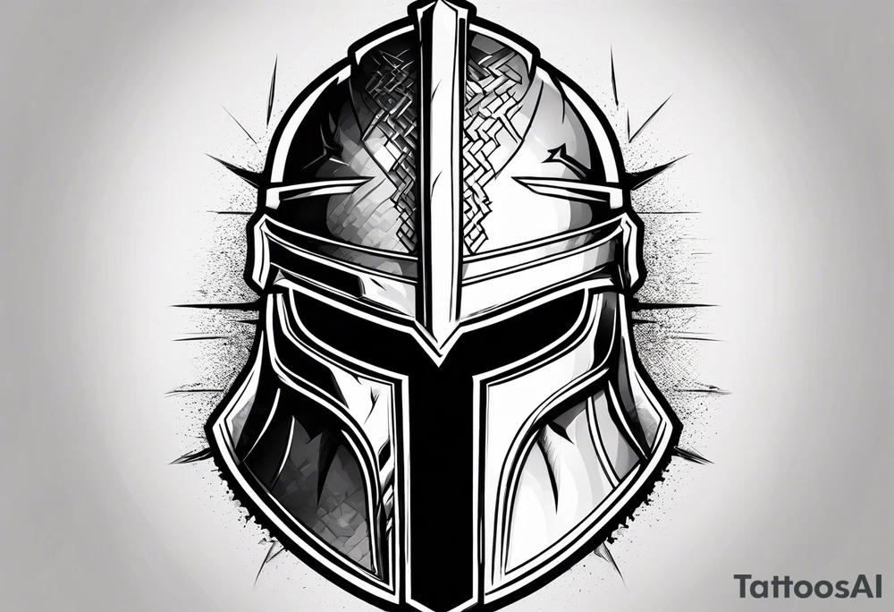 Spartan helmet masculine lighting bolts with Greek mythology tattoo idea