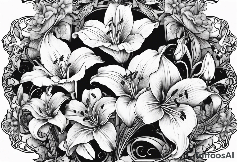 Lily flowers with Clover leaf card a cross tattoo idea