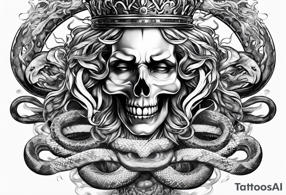 crown and medusa snakes merged tattoo idea