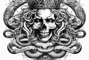 crown and medusa snakes merged tattoo idea