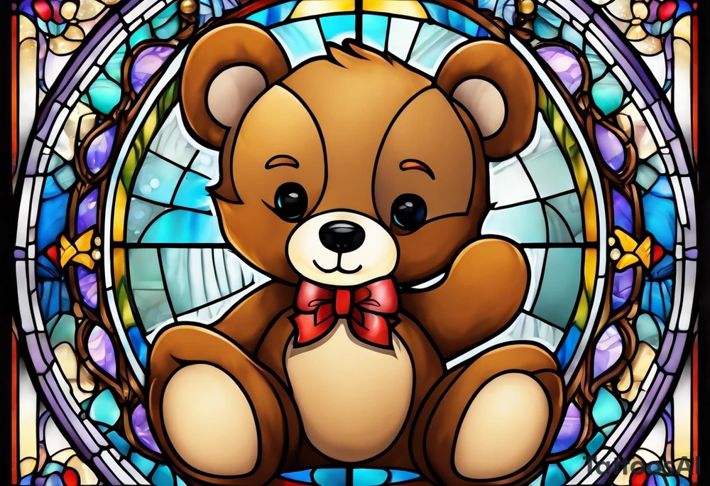 Cute teddy bear stained glass tattoo idea