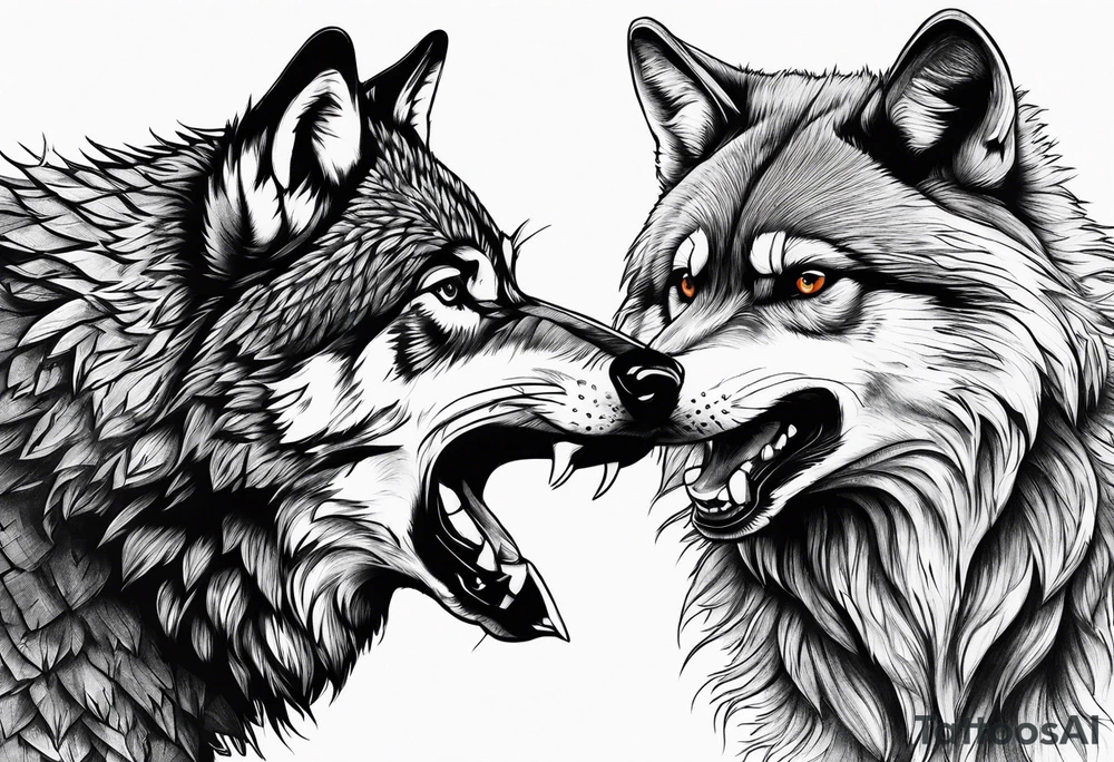 fight between Wolf and raccoon tattoo idea