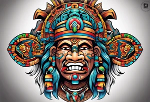 Colorful Mayan chaac with mouth as cave and water falling out tattoo idea