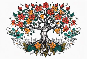 tree with roots 

old school vintage simple traditional design with vintage flowers surrounding
bold color simple tattoo idea