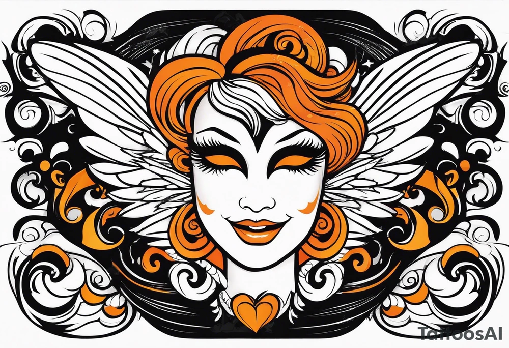 Angel masquerade face laughing that is black and orange tattoo idea