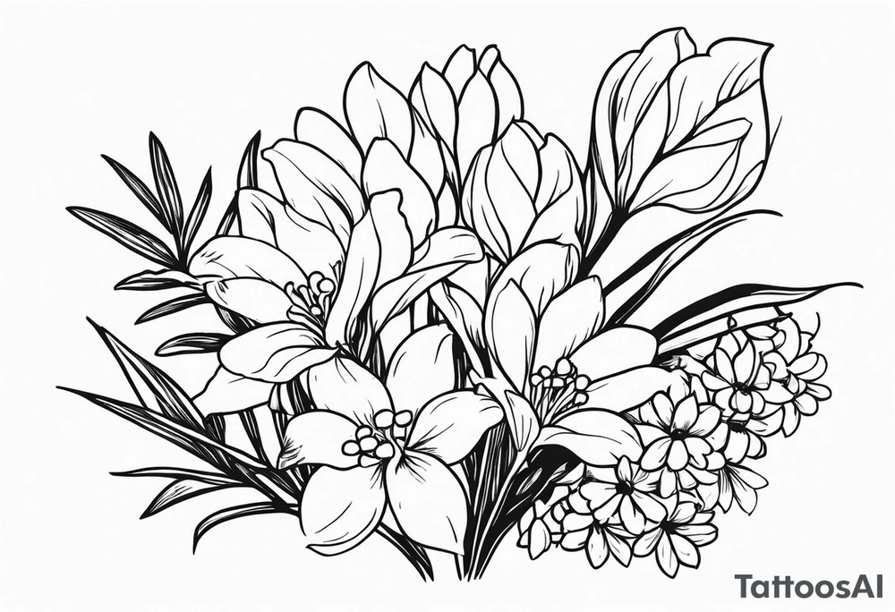 Lily of the valley. Marigold, chrysanthemum, and lily for thigh tattoo tattoo idea