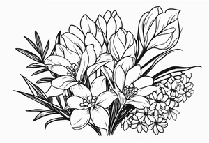 Lily of the valley. Marigold, chrysanthemum, and lily for thigh tattoo tattoo idea
