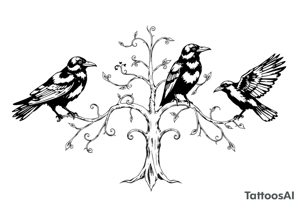 Irish family tree with 3 ravens tattoo idea