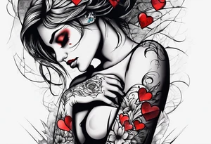 Arm sleeve depicting broken heart, pain suffering and loneliness tattoo idea