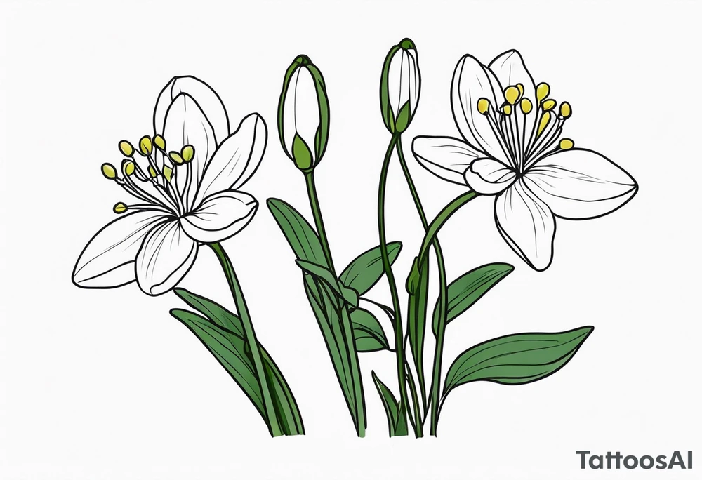 One snowdrop, One hawthorn flower, Two honeysuckle blooms, tattoo idea