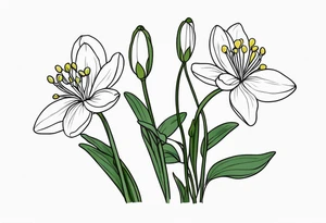 One snowdrop, One hawthorn flower, Two honeysuckle blooms, tattoo idea