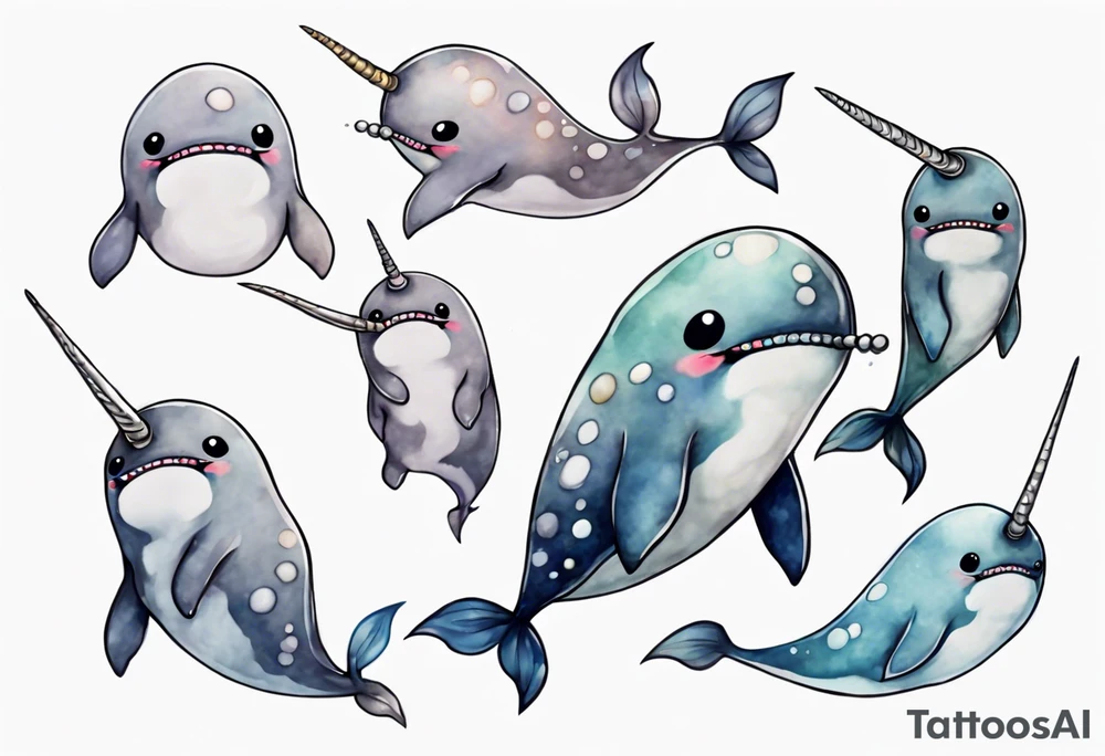 a solitary grey narwhal angry tattoo idea