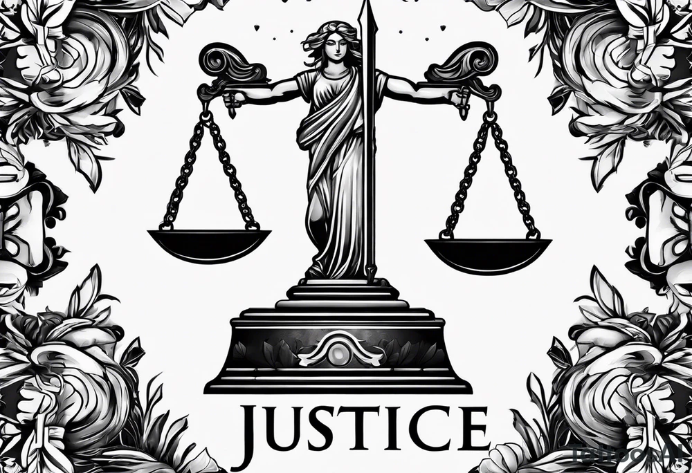 justice emblem with knife and scale tattoo idea