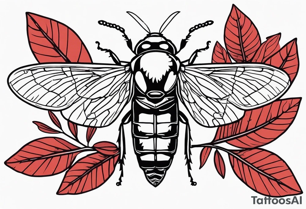 cicada on top of red leaves tattoo idea