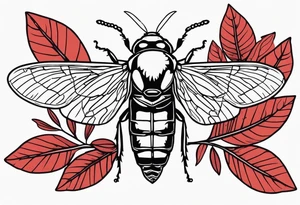 cicada on top of red leaves tattoo idea