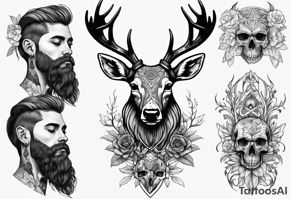 A human with two legs and with a deer skull head tattoo idea