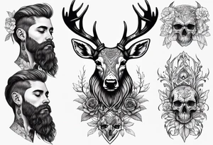 A human with two legs and with a deer skull head tattoo idea