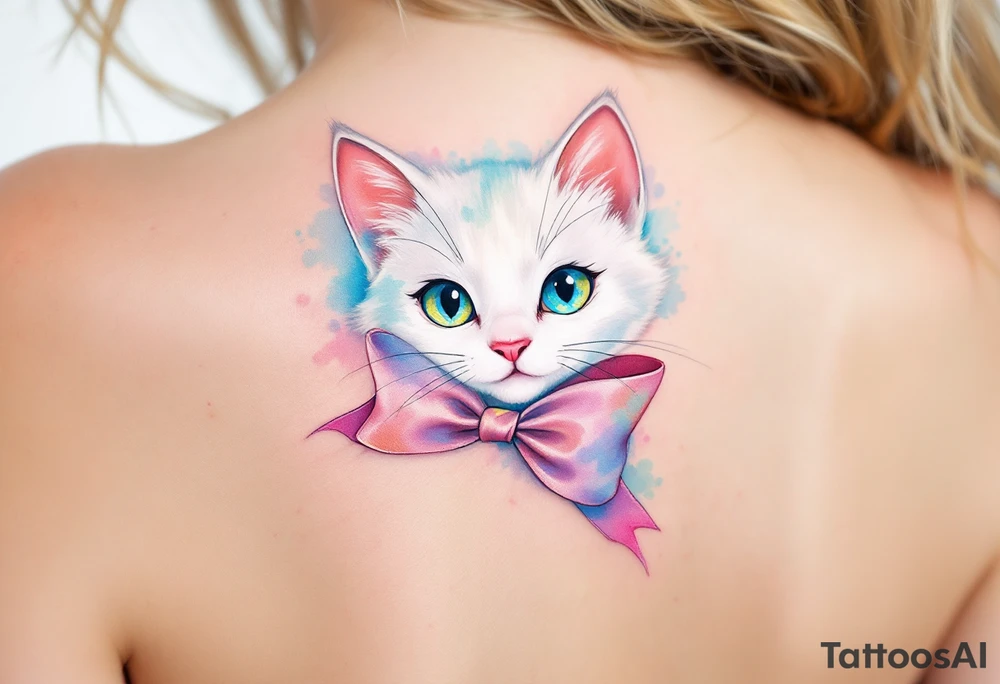 This sweet white kitty with a pastel pink bow brings The Aristocats'  with girly Disney vibes. tattoo idea