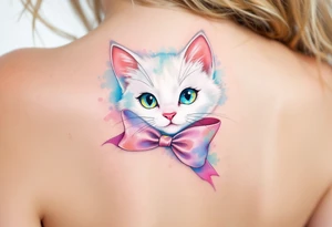 This sweet white kitty with a pastel pink bow brings The Aristocats'  with girly Disney vibes. tattoo idea
