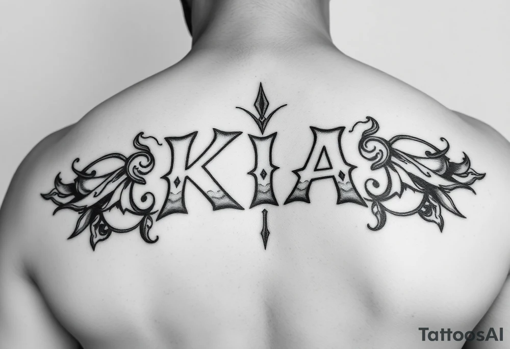 Gangsta style tattoo that says kia tattoo idea