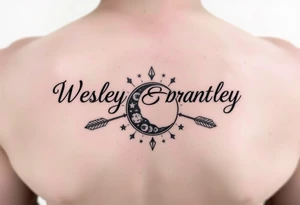 Name tattoo with Wesley Brantley Logan with arrows infinity moon and stars tattoo idea
