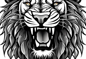 lion with a crown and sparkling eyes and mouth open teeth showing and blood coming out tattoo idea