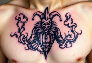 jester in a fog of smoke tattoo idea