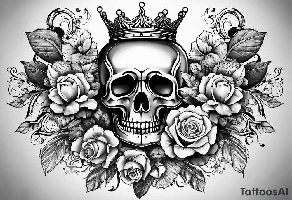 Corona de rey puesta en un corazón
Esqueletos pairaras y hadas tatuajes brazo completo tattoo idea