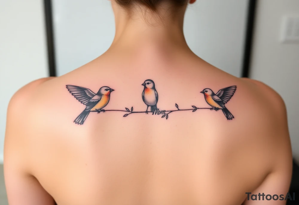 Mom bird and three birds tattoo idea