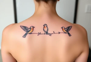 Mom bird and three birds tattoo idea