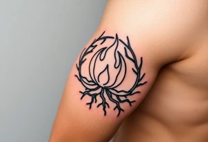 a round flame imprisoned in a roots circle tattoo idea
