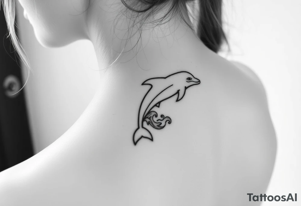 Dolphin and waves on spine tattoo idea