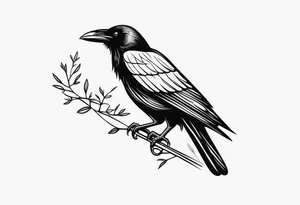 Crow perched on thigh tattoo idea
