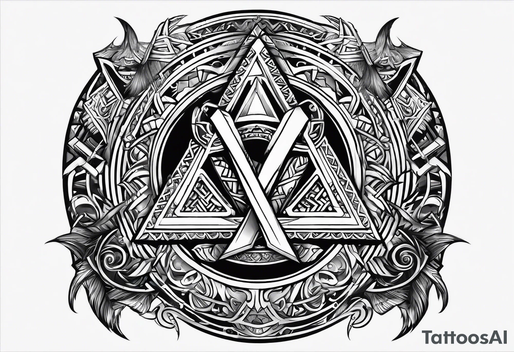 Valhalla sword shield axe Valknut tattoo idea