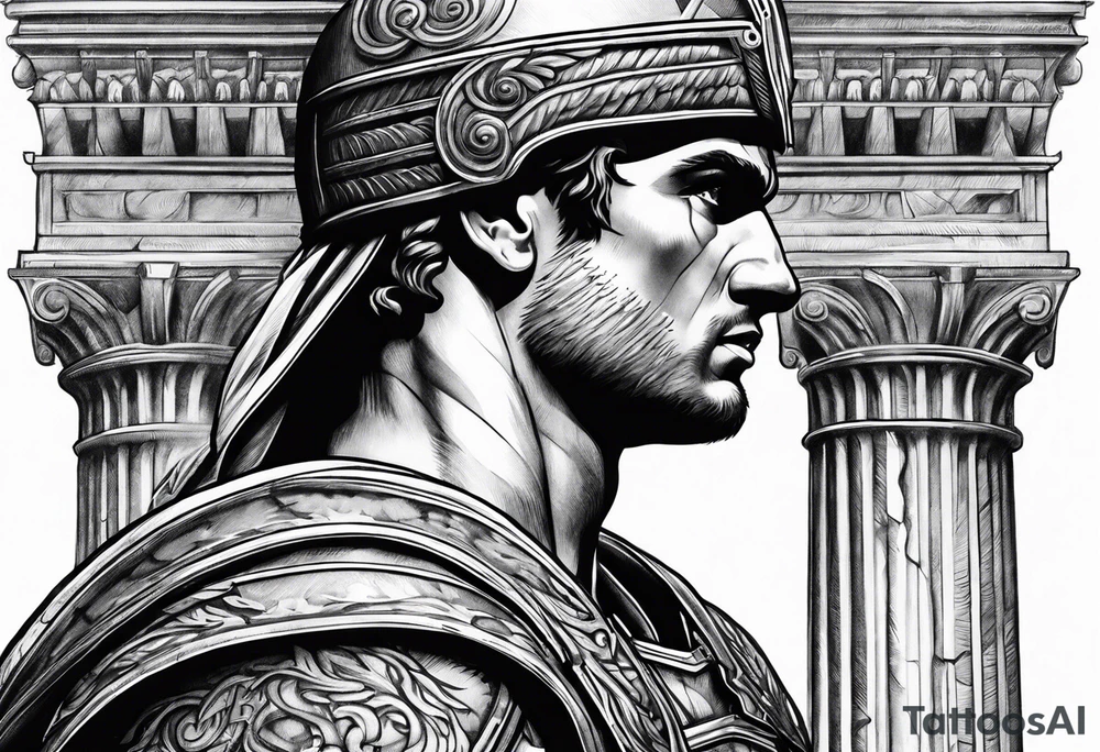 Roman solider looking at pillars tattoo idea