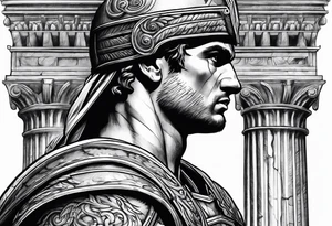 Roman solider looking at pillars tattoo idea