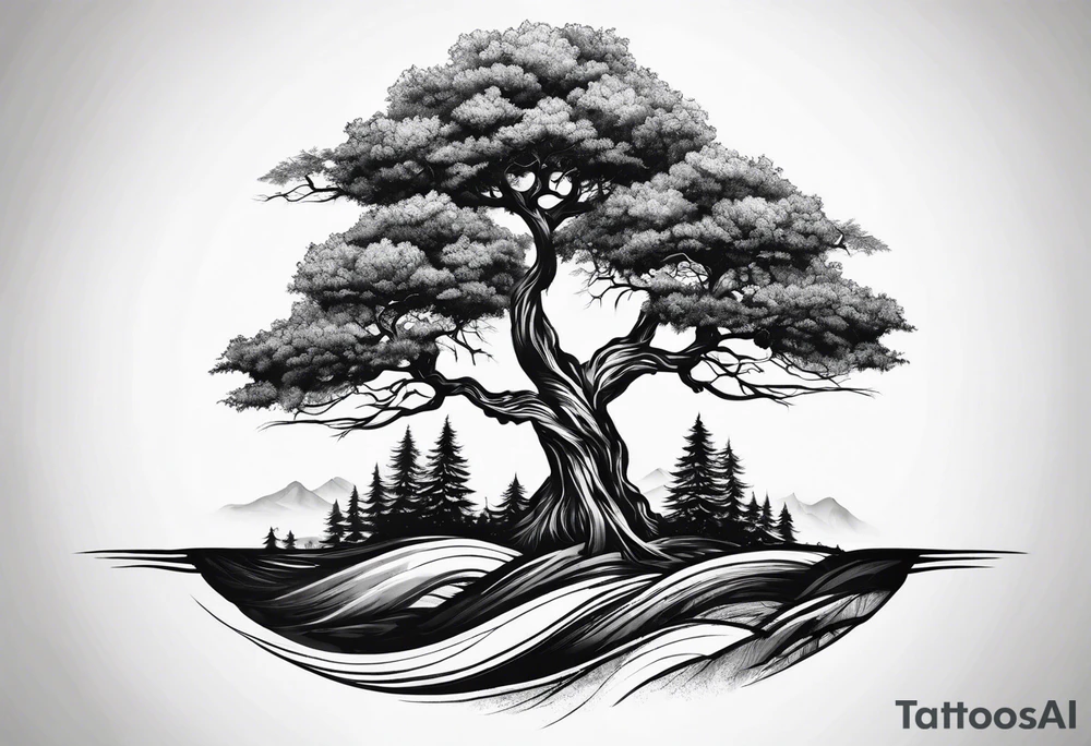 Three mountains three trees with roots tattoo idea
