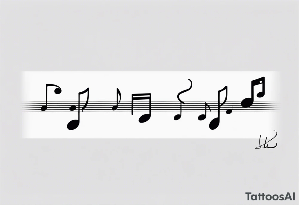 Simple minimalist tattoo in the style of single needle art depicting musical notes in the shape of letters “l” and “r” tattoo idea