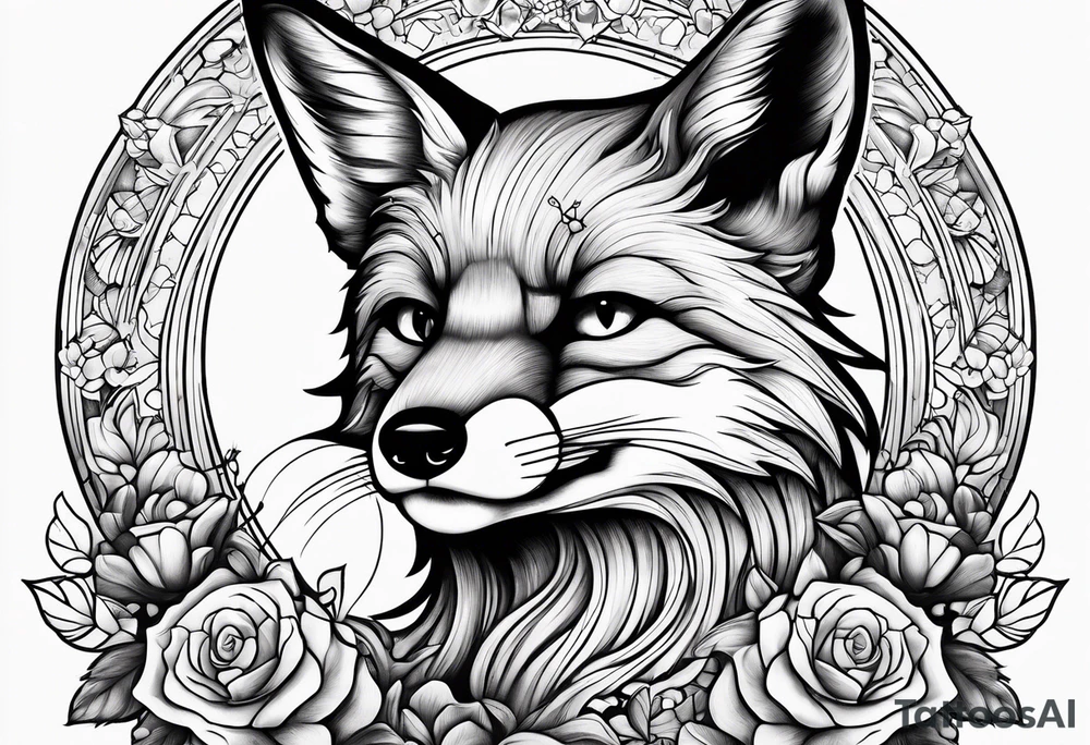 Fox with honey bee and ruby gemstone tattoo idea