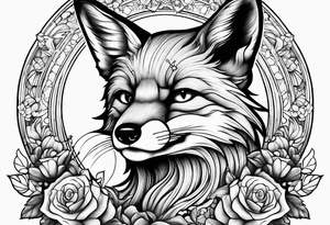 Fox with honey bee and ruby gemstone tattoo idea