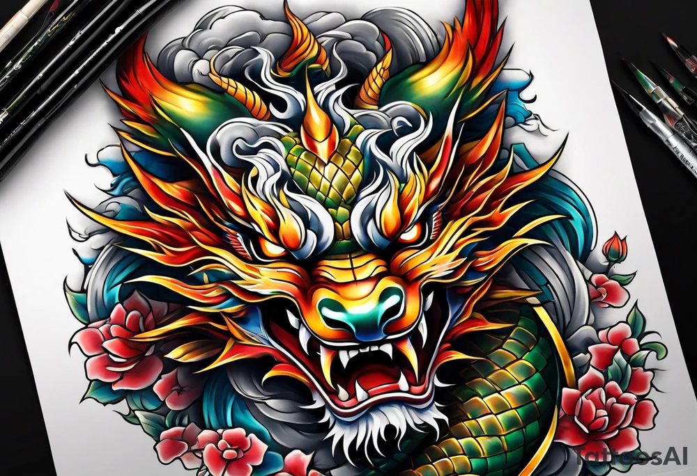 firedragon mask tattoo idea