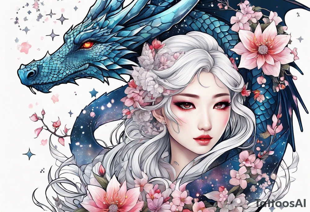 Constellation, wing , snow , cross , dragon female japan kawaii , flower tattoo idea
