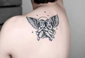 Tatoo down side to thigh, something with angels and kids tattoo idea