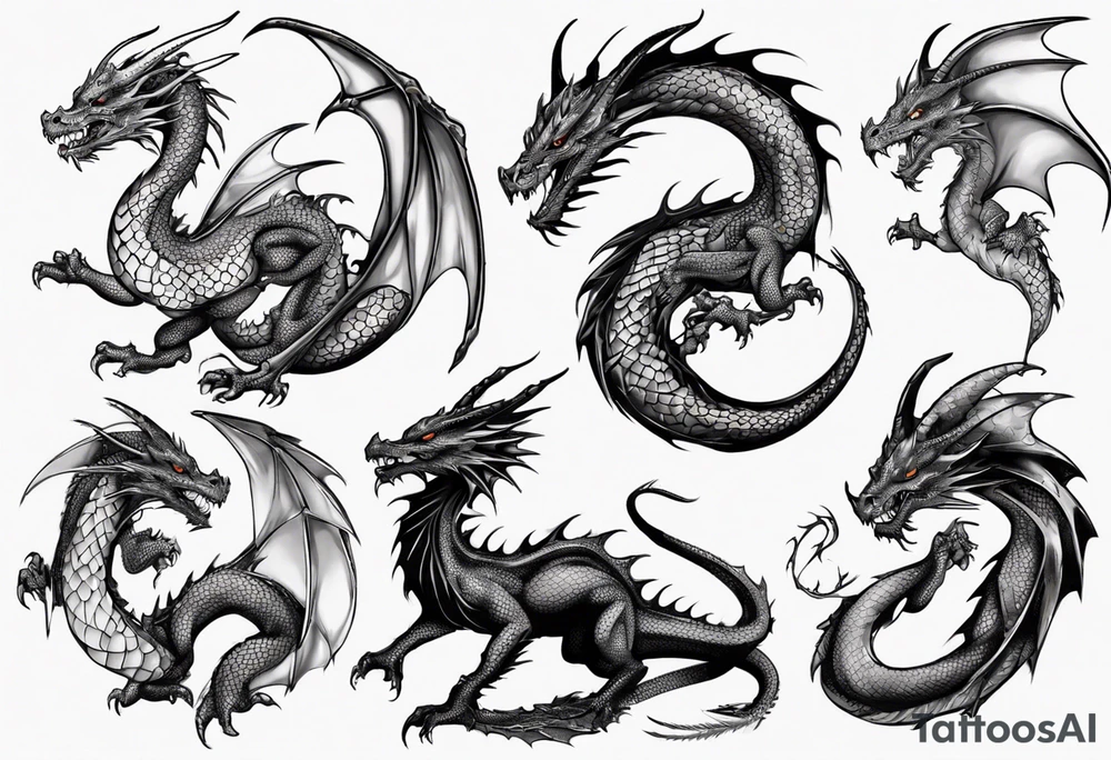 dragon with long body and scales tattoo idea