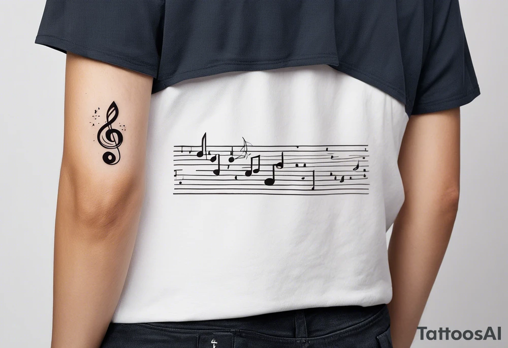 lots of empty space with simple line of icons down the back of the arm. there are four icons in this order:

1. a music note on a staff
2. a wave of water
3. a pocket
4. mushroom tattoo idea